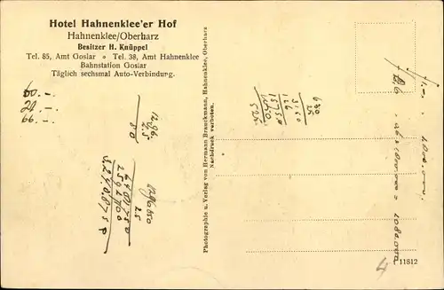 Ak Hahnenklee Bockswiese Goslar im Harz, Hotel Hahnenklee'er Hof