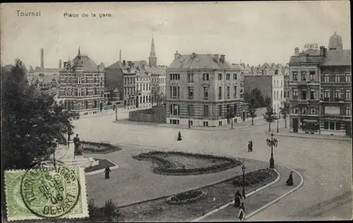 Ak Tournai Wallonien Hennegau, Place de la gare