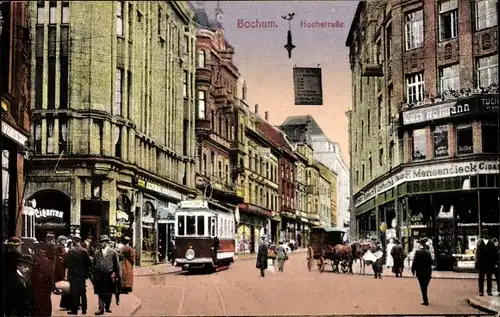 Ak Bochum im Ruhrgebiet, Partie in der Hochstraße, Straßenbahn