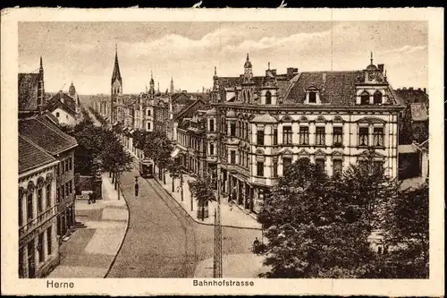 Ak Herne im Ruhrgebiet Westfalen, Bahnhofstraße, Straßenbahn