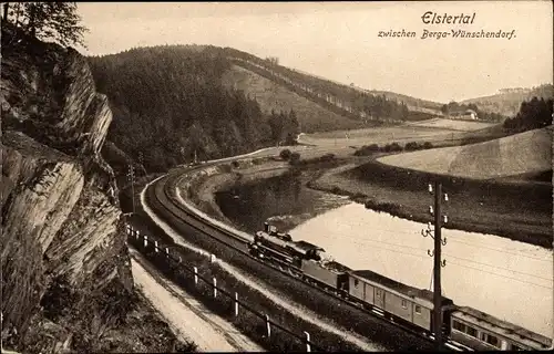 Ak Elstertal, Bahnstrecke zwischen Berga und Wünschendorf, Dampflokomotive