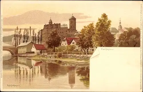 Künstler Litho Hoffmann, R., Zschopau im Erzgebirge Sachsen, Ortspartie