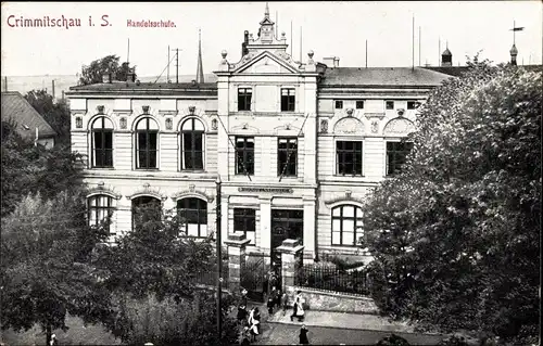 Ak Crimmitschau in Sachsen, Handelsschule