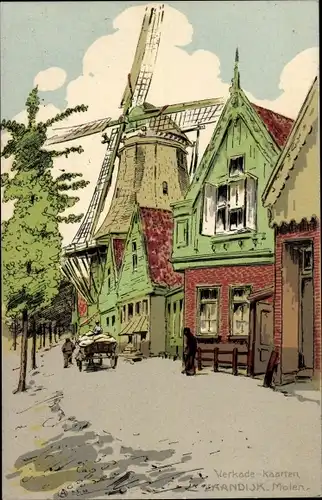 Künstler Ak Zaandijk Nordholland, Molen, Verkade's Biskwie Fabriek Zaandam