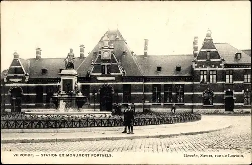 Ak Vilvorde Flämisch Brabant, Bahnhof, Monument Portaels