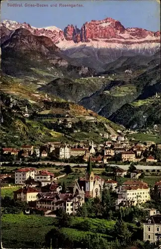 Ak Gries Bozen Bolzano Südtirol, Panorama mit Rosengarten