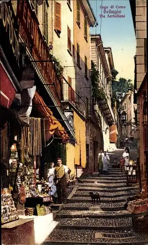 Ak Bellagio Lago di Como Lombardia, Via Serbelloni, Händler