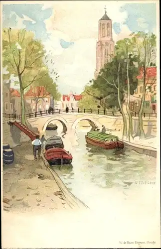 Künstler Litho Cassiers, H., Utrecht Niederlande, Teilansicht, Kanal