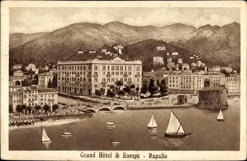 Ak Rapallo Liguria, Grand Hotel & Europe, Hotels am Wasser