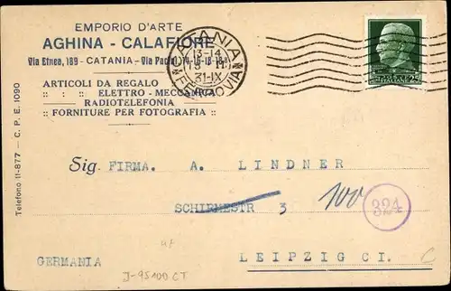 Ak Catania Sicilia, Firma, Zeitschrift Elios, Brief, Nachricht