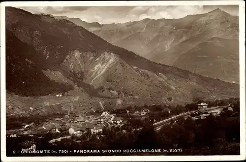 Ak Chiomonte Piemonte, Panorama sfondo Rocciamelone