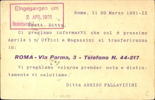 Ak Roma Rom Lazio, Ditta Arrigo Pallavicini, Refit