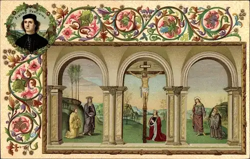 Ak Firenze Florenz Toscana, Heiligenbild, Jesus am Kreuz, Pastor Pietro Perugino