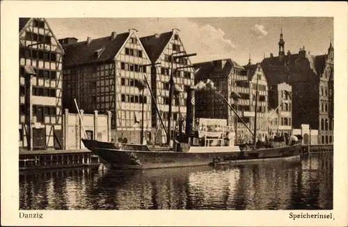 Ak Gdańsk Danzig, Speicherinsel, Fachwerkhäuser