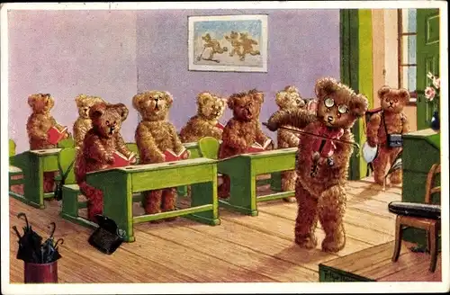 Ak Teddyschule, Gesangstunde, Teddybären, Violine