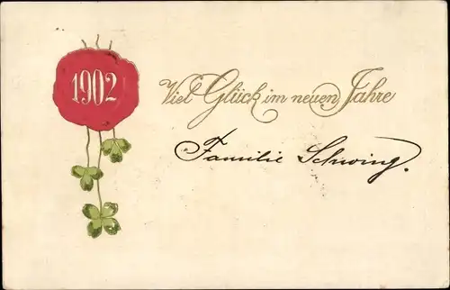 Präge Ak Glückwunsch Neujahr 1902, Glücksklee