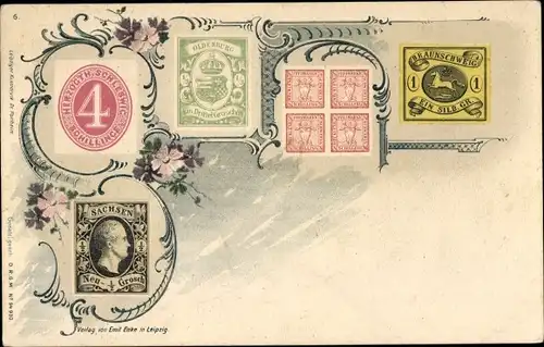 Briefmarken Litho Braunschweig Silbergroschen, Oldenburg, Schleswig, Sachsen Neugroschen