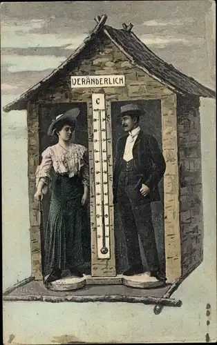 Ak Veränderlich, Liebespaar, Thermometer, Liebe