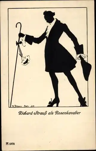 Scherenschnitt Künstler Ak Bithorn, Tonkünstler-Sihlouetten, Richard Strauß als Rosenkavalier