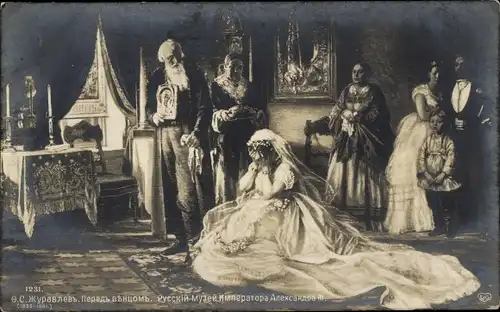 Künstler Ak Weinende Frau, Familienbild, Wohnstube, Kerzen