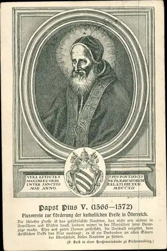 Wappen Ak Papst Pius V., Portrait