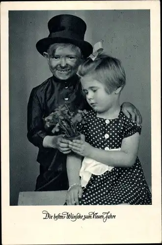 Ak Glückwunsch Neujahr, Schornsteinfeger, Mädchen, Kinder, Kleeblätter