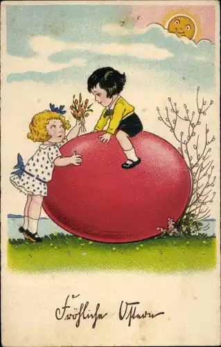 Ak Glückwunsch Ostern, Kinder, Osterei, Sonnenschein