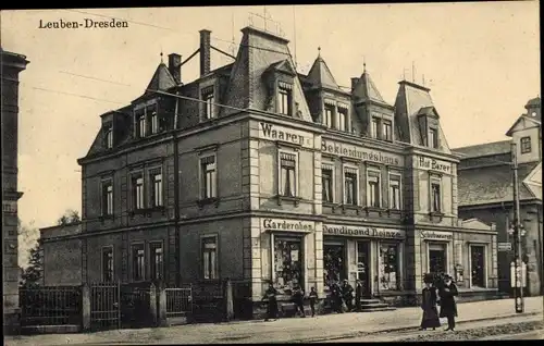 Ak Dresden Leuben, Waren- und Bekleidungshaus Ferdinand Heinze, Bahnhofstraße 19, Stephensonstr. 16