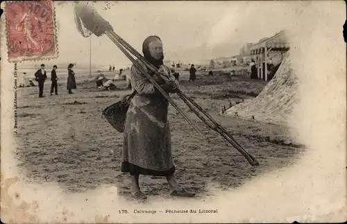 Ak Calvados Normandie, Pecheuse du Littoral, Fischerin