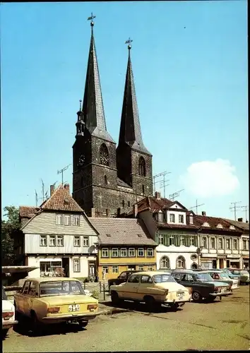 Ak Quedlinburg im Harz, Mathildenbrunnen, Nikolaikirche