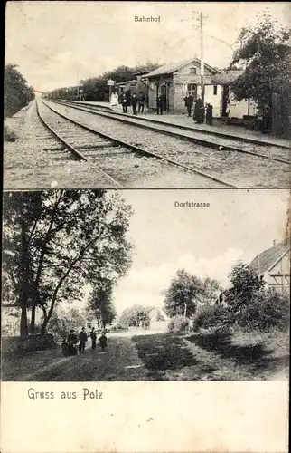 Ak Polz Dömitz an der Elbe, Bahnhof Gleisseite, Dorfstraße