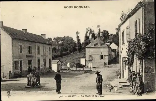 Ak Bert Allier, La Poste et la Place