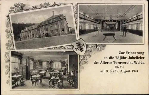 Ak Weida in Thüringen, 75 jähr. Jubelfeier des Älteren Turnvereins Weida eV 1924, Turnhalle