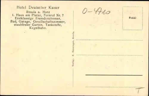 Ak Roßla am Harz, Hotel Deutscher Kaiser, Kyffhäuserdenkmal