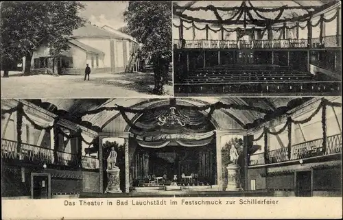 Ak Bad Lauchstädt Saalekreis, Theater im Festschmuck zur Schillerfeier, Innenansicht