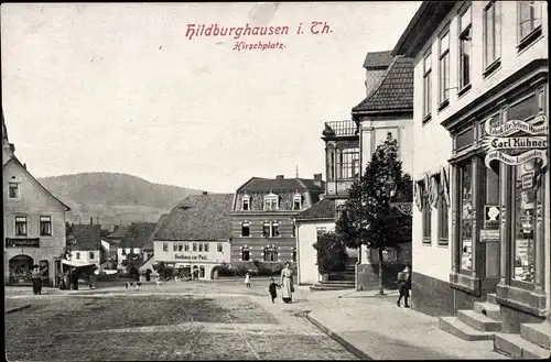 Ak Hildburghausen Thüringen, Hirschplatz, Gasthaus, Limonaden Geschäft Carl Hübner