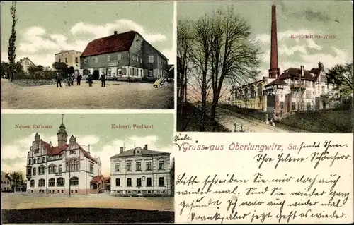 Ak Oberlungwitz in Sachsen, Elektrizitätswerk, Rathaus, Postamt