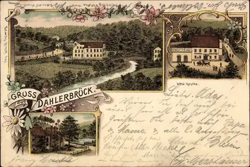 Litho Dahlerbrück Schalksmühle im Sauerland, Hotel Hencke, Teilansichten