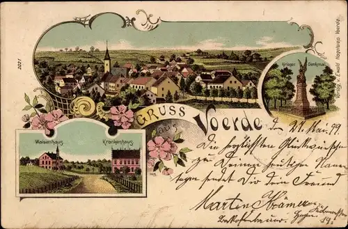 Litho Voerde Ennepetal im Ruhrgebiet, Gesamtansicht, Kriegerdenkmal, Waisenhaus, Krankenhaus