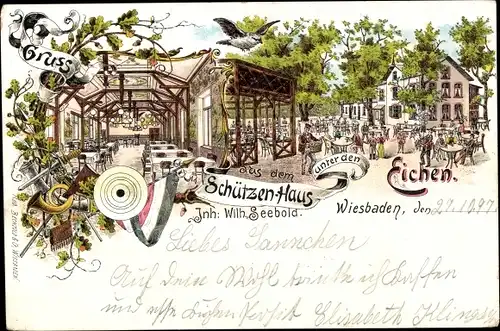 Litho Wiesbaden in Hessen, Schützenhaus unter den Eichen