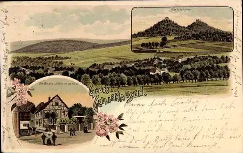 Litho Gelliehausen Gleichen in Niedersachsen, Panorama, Gasthaus Wilhelm Henkel