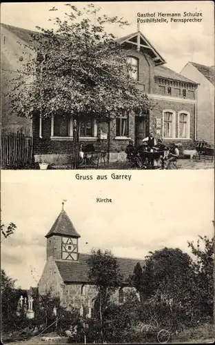 Ak Garrey Rabenstein im Fläming, Gasthof Hermann Schulze, Kirche