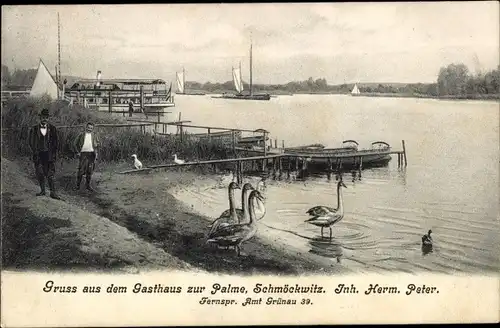 Ak Berlin Köpenick Schmöckwitz, Gasthaus zur Palme, Bootssteg