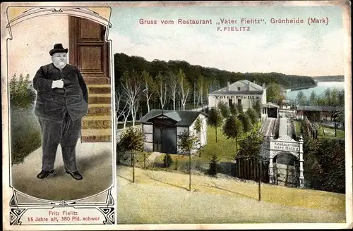 Ak Grünheide in der Mark, Restaurant Vater Fielitz, Fritz Vielitz, 15 Jahre alt, 380 Pfund schwer