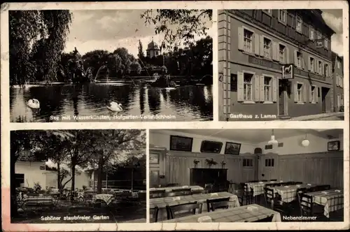 Ak Veitshöchheim in Unterfranken, Hofgarten, See, Wasserkünste, Gasthaus zum Lamm