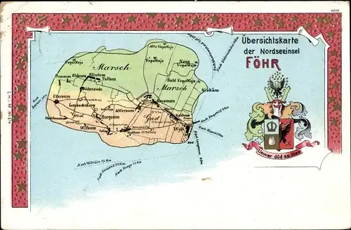 Landkarten Ak Insel Föhr Nordfriesland, Gesamtansicht, Wappen