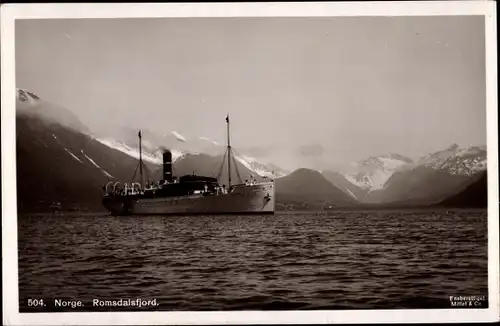 Ak Romsdalsfjord Norwegen, Dampfschiff, Passagierdampfer