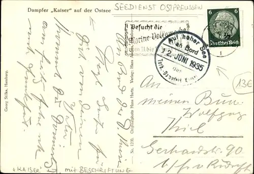 Ak Turbinendampfer Kaiser, Seedienst Ostpreußen
