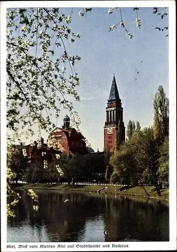Ak Kiel, Blick vom Kleinen Kiel auf Stadttheater und Rathaus