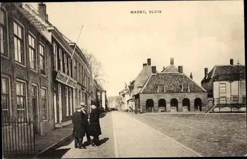 Ak Sluis Zeeland Niederlande, Markt